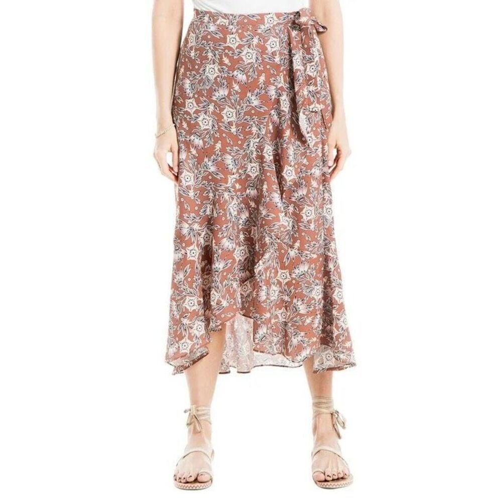 ✨MAX STUDIO Side Tie Ruffle Crepe Maxi Skirt In Brown Sz XS✨